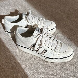 Women's White Adidas Nizza Platform Sneakers with Leopard Print Accents